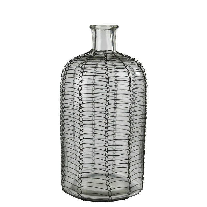Wire Wrapped Glass Decorative Bottle, 10.5" H x 5" W x 5" D