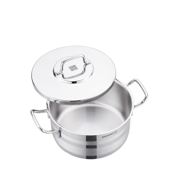 Batterie de cuisine Korkmaz Astra2 en acier inoxydable à haute performance avec couvercle argent, 2,75 pintes