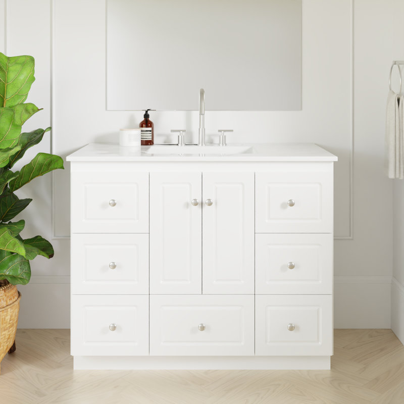 Ultraline 42 in. W x 21 in. D x 34.5 in. H Bath Vanity Cabinet without Top in Winterset, Satin White