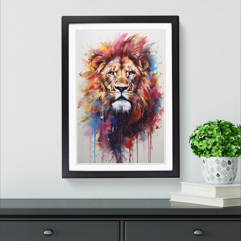 Lion Gestural No.2 - Single Picture Frame Print on Wood, Black, 34cm H x 25cm W x 2cm D