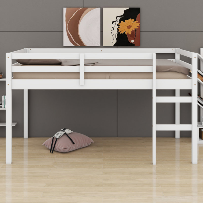 Lit mezzanine en bois robuste avec échelle et support à lattes robuste, Blanc
