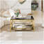 Table basse carrée en verre de 33,5 po, structure géométrique luxueuse en métal, finition dorée et tablette inférieure-104720400-150844951