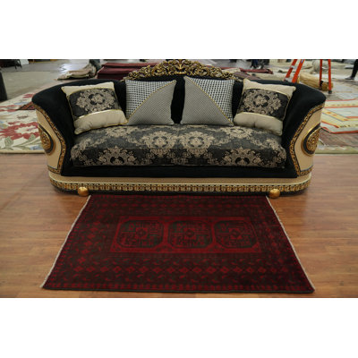 Tapis afghan traditionnel fait à la main rouge 3 x 5