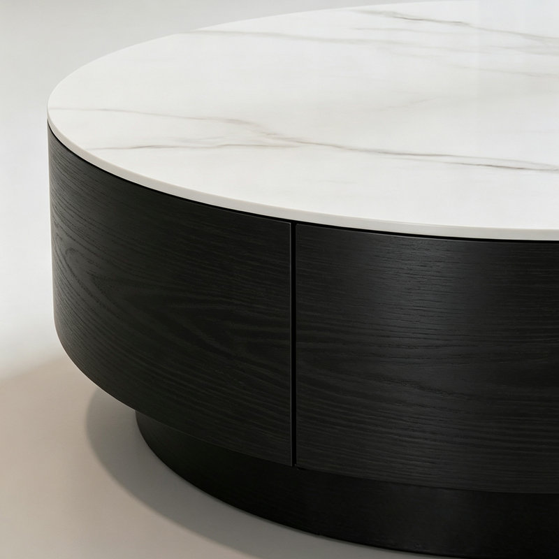 Ensemble de petites tables basses pour petit salon, Brown/Light Gray Top/Black Base, 12.99" H x 27.55" W x 27.55" D, Marble