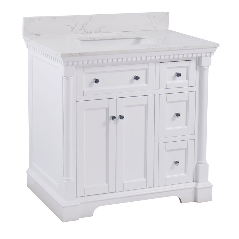Ensemble de meuble-lavabo simple 36 po Fossen, Blanc, Marbre d'ingénierie