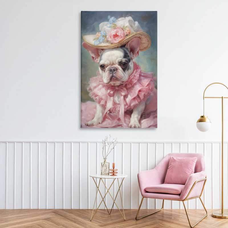 Frenchie en toile rose, design par Wumples, H 45 po x l 30 po