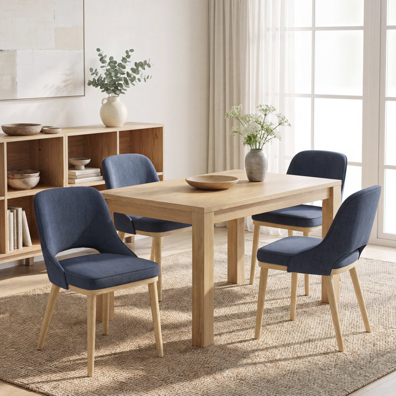 Chaise rembourrée en chenille avec pieds en bois massif, Bleu, 4