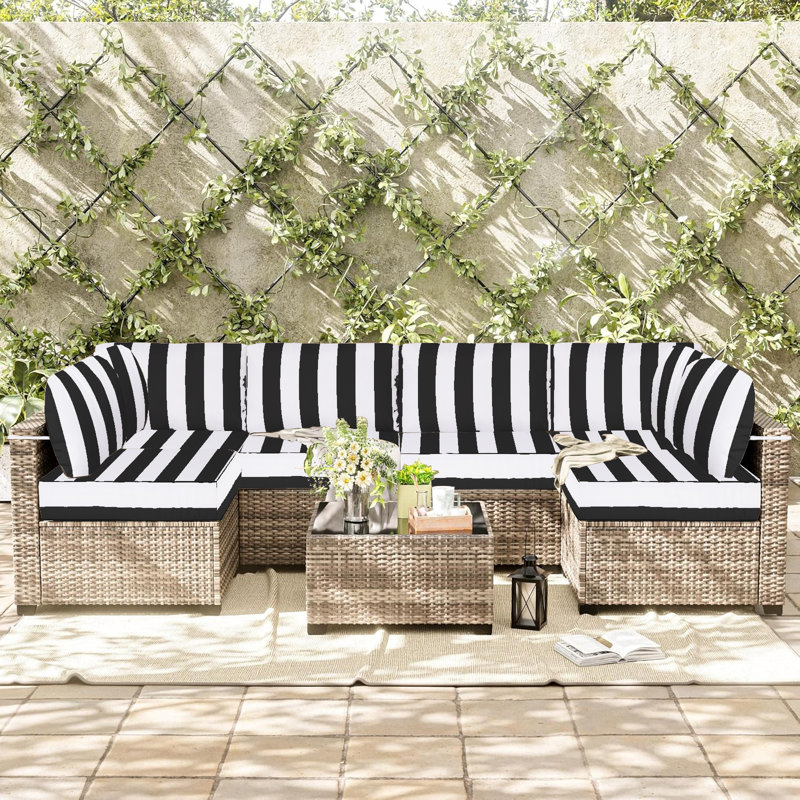 14 Piece Outdoor Sectional Cushions, 4"water-resistant Outdoor Sofa Cushions Replacement, Black/White Striped