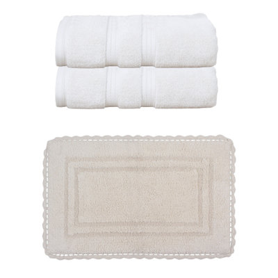 Ensemble de serviettes de bain 100% coton 2 pièces Colson et 1 tapis de bain 21 x 34 po Colson (ensemble de 3), ivoire