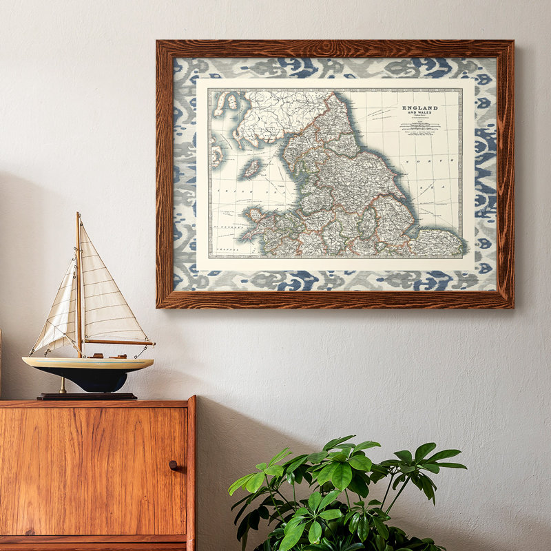 Border Map of England & Wales, reproduction d'art sur toile, Cadre érable, H 14 po x l 20 po x P 1,5 po