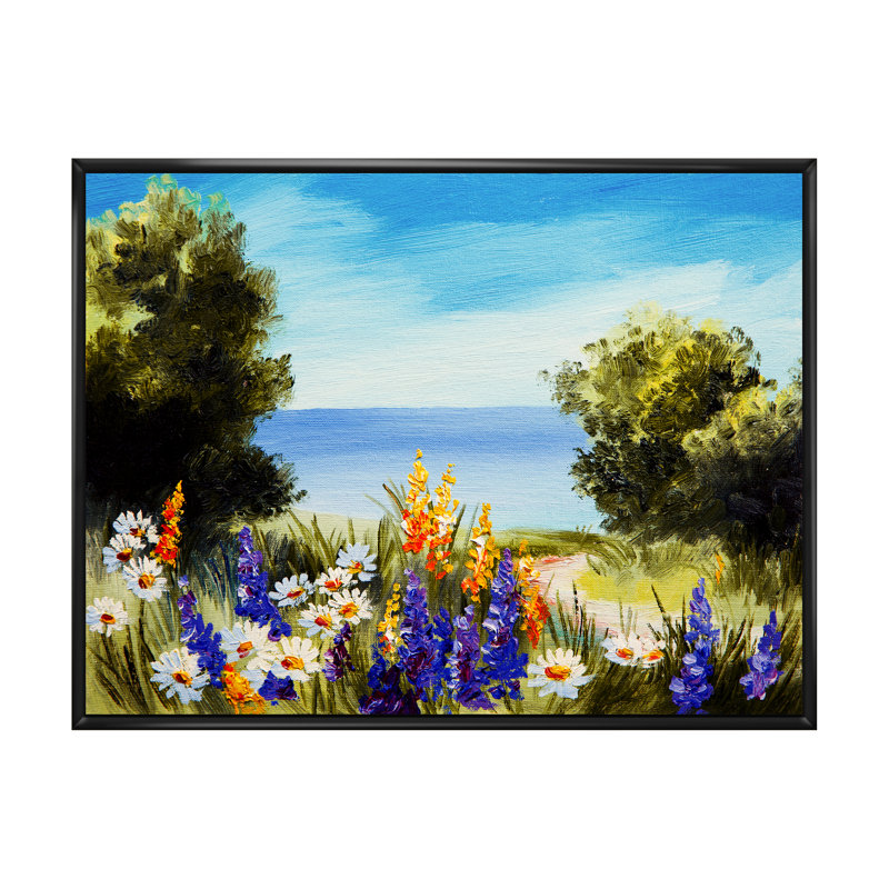 «Spring Flowers on Ocean Scenery», reproduction d'art sur toile encadrée, H 8 po x l 12 po x P 1 po