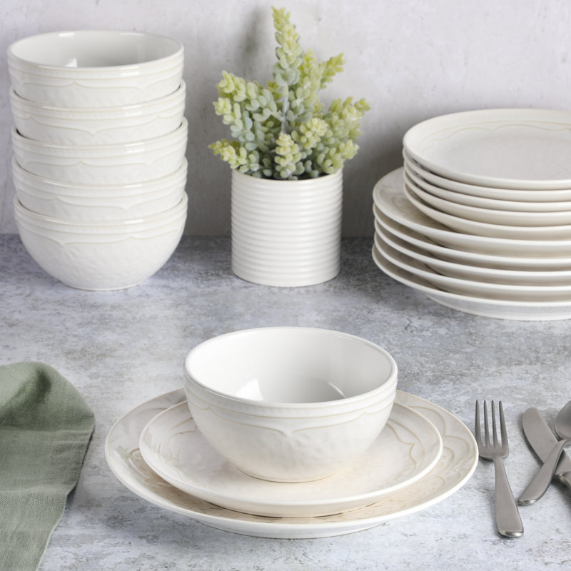 Linen Floral Porcelain Dinnerware Set, Service for 6