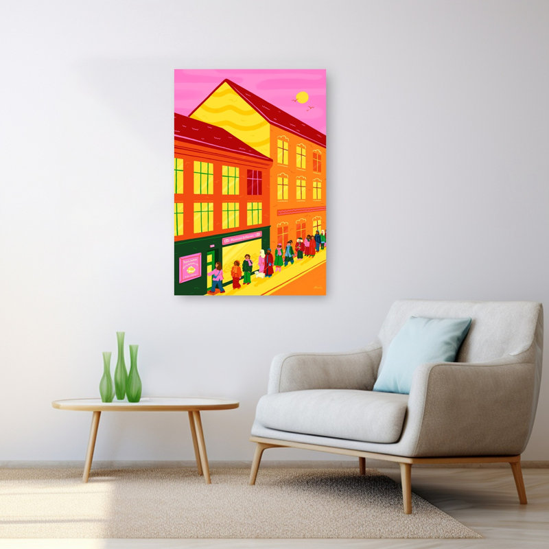 «Bakery Queue At Sunset», impression vibrante de chien abstrait au coucher du soleil, 48" H x 32" W