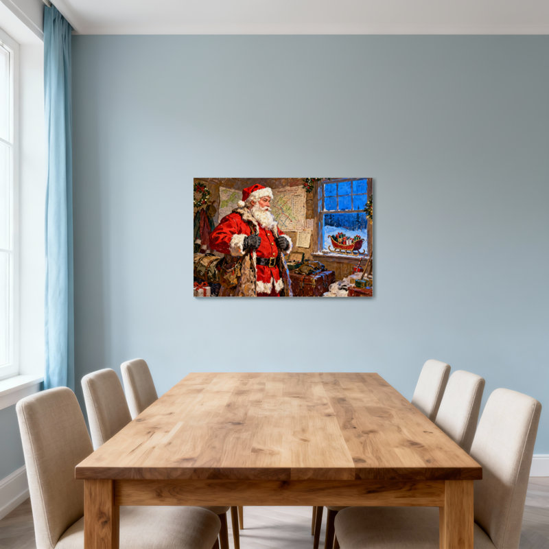 Père Noël de Noël en atelier avec traîneau et cadeaux, H 16 po x l 24 po