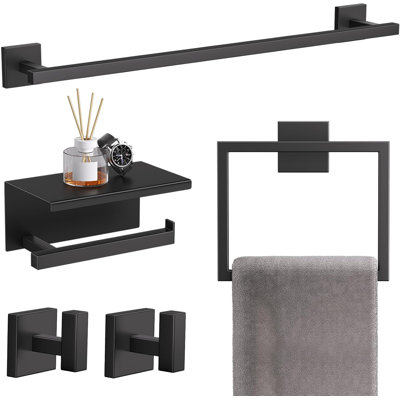 5-Pieces Matte Black Bathroom Hardware Accessories Set 23.6" SUS304 Stainless Steel