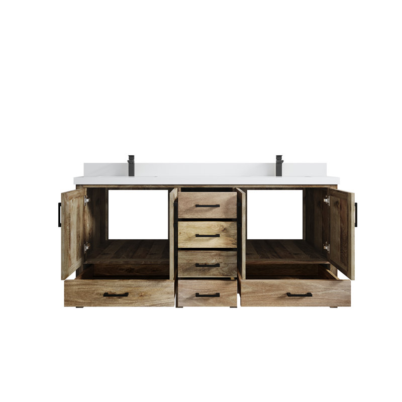 Malibu 72'' Double Bathroom Vanity with Quartz Top, White, Natural