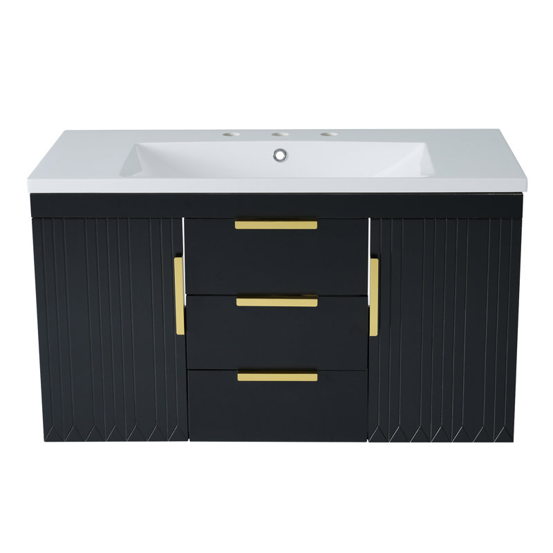 Meuble-lavabo mural de 91 cm avec lavabo, Noir, noir, noir, noir