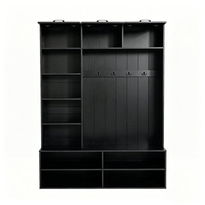 Arbre d'entrée 76,9 po avec banc et rangement pour chaussures, banc d'entrée 5 en 1 avec portemanteau, armoire de rangement moderne avec 4 crochets pour le couloir, l'entrée et le salon