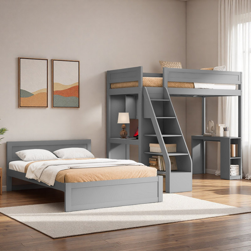 Bunk Bed With Desk And Usb, Gray