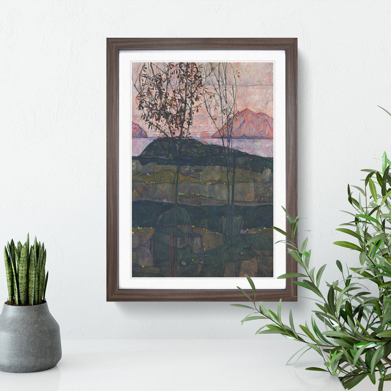 Setting Sun by Egon Schiele - Picture Frame Painting, 48cm H x 36cm W x 2cm D, Walnut Framed