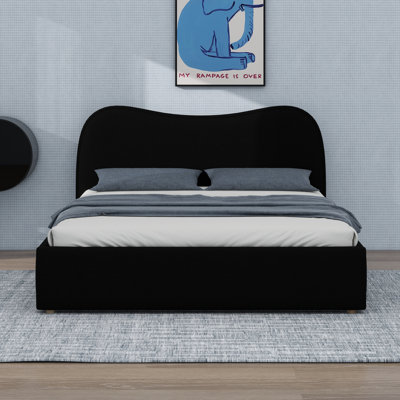 Upholstered Platform Bed With Wooden Slats