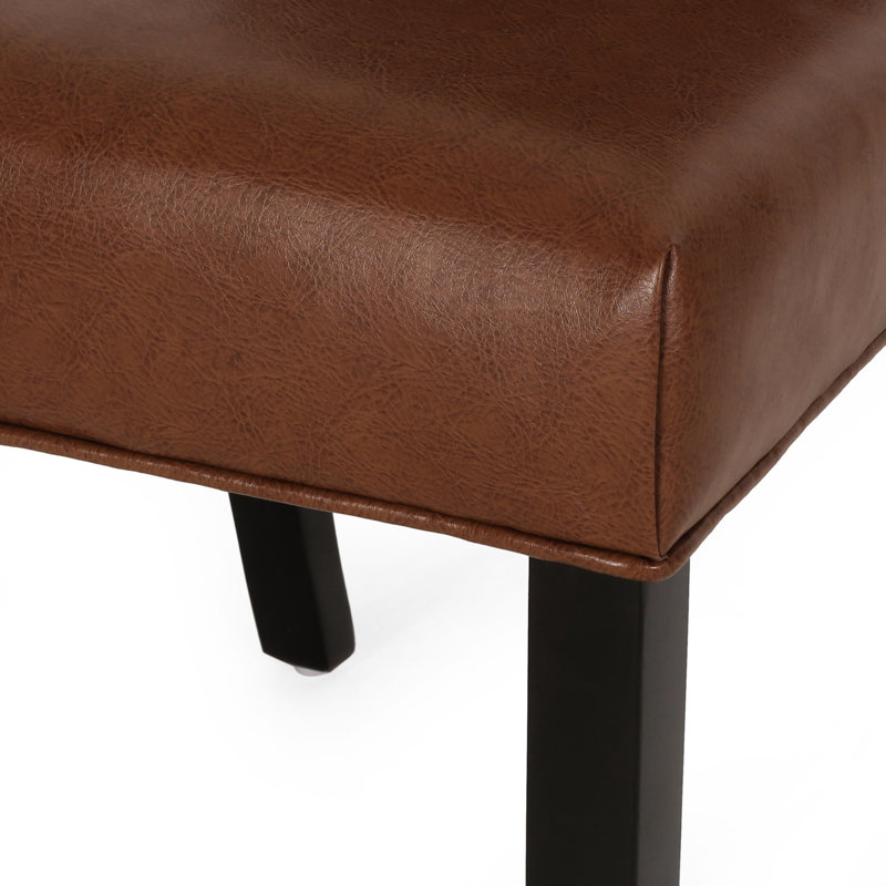 2 chaises de salle à manger Kd, cuir de polyuréthane brun appliqué, capitonnage à boutons, coutures en losange élaborées, pieds fuselés attrayants