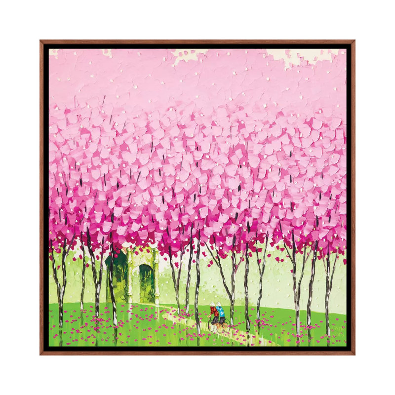 Happiness by Phan Thu Trang - Painting on Canvas, 66.04 cm H x 66.04 cm W, Classic Brown Wood Framed