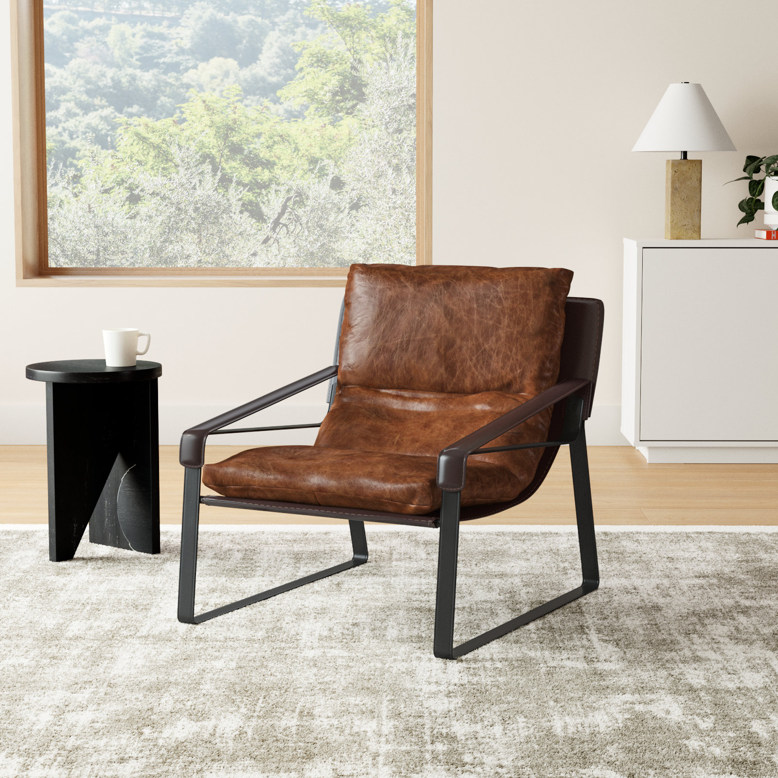 Hadler Genuine Leather Lounge Chair, Cappuccino Genuine Leather