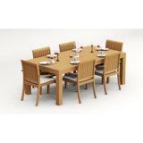 6 Seats 7 Pcs Grade-A Teak Wood Dining Set: 86" Canberra Rectangle Table And 6 Napa Stacking Arm Chairs #11NP1906
