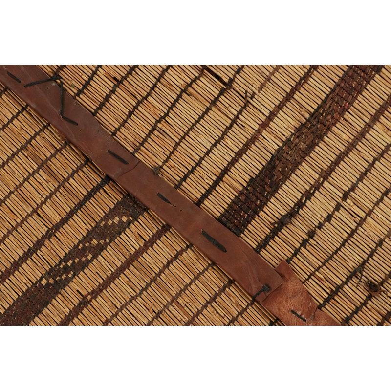 Vintage Tuareg Runner Mat, Gold With Rich Brown Leather Stripes - Rug & Kilim