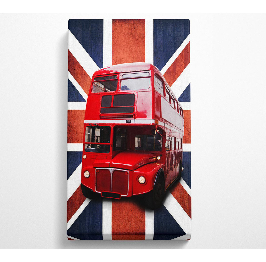 Roter Bus auf der britischen Flagge - Kunstdrucke auf Leinwand