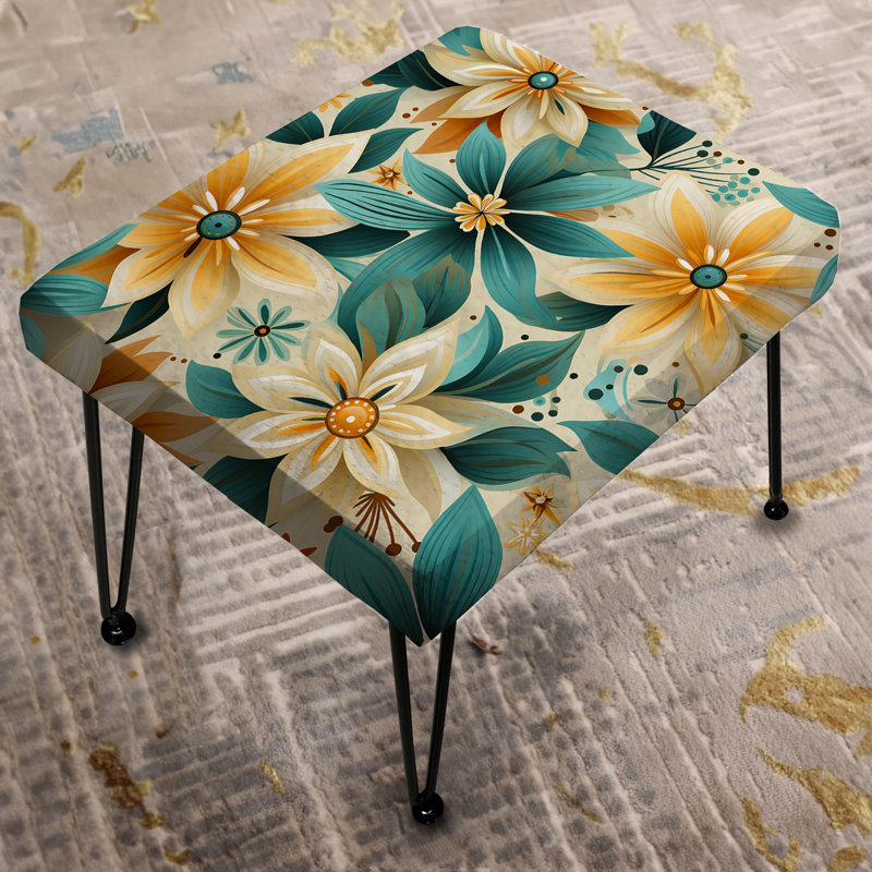 Turquoise intemporel fleurs de jardin - Repose-pieds rectangulaire botanique