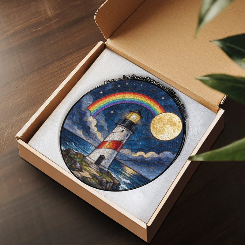 Phare arc-en-ciel (1) vitrail pour fenêtre, 6,3 x 6,3 po (16 x 16 cm)