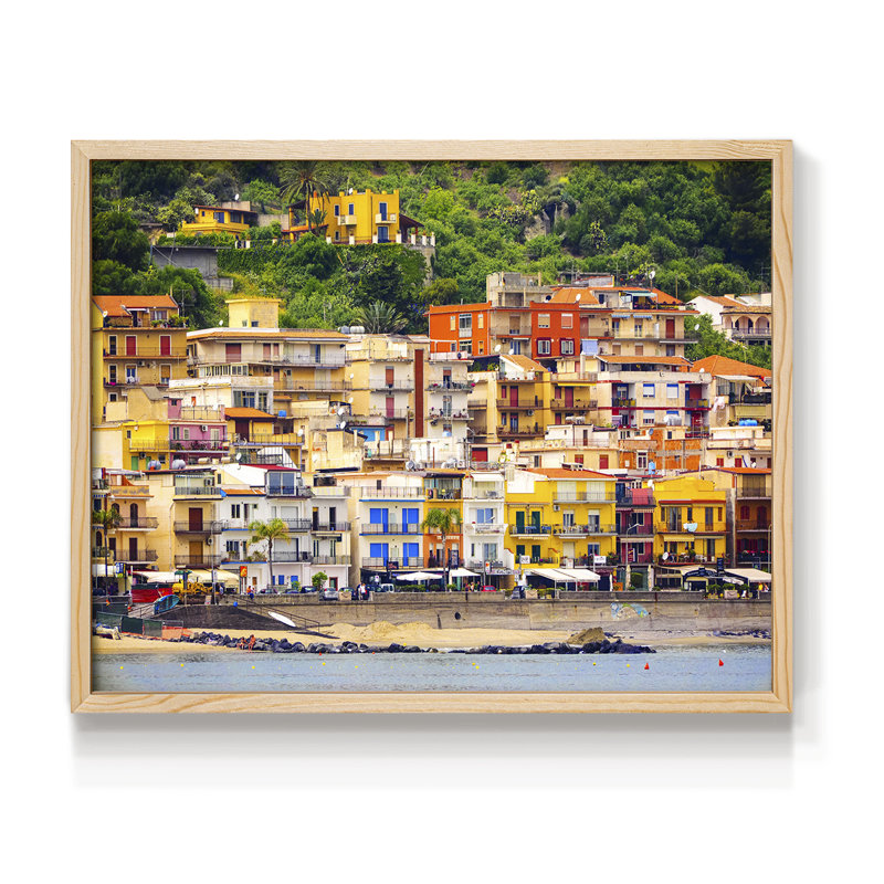 Village de plage italien - reproduction encadrée - réaménageable, H 8 po x l 10 po, Naturel