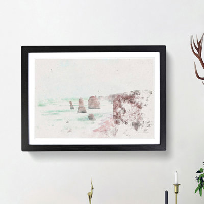 The Twelve Apostles Cliffs in Australia Watercolour - Picture Frame Graphic Art Print