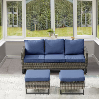 Ingvald 74" Wide Outdoor Wicker Sofa Patio Couch with Ottoman by Latitude Run