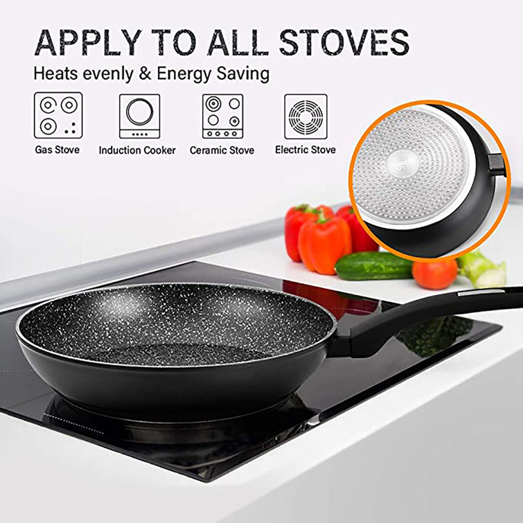 16 Pieces Nonstick Cookware Set - KOCH SYSTEME CS Nonstick frying pans,  Grey Granite Cookware with Derived Coating, Induction Pot&Pan Set,  Stainless