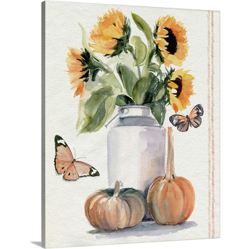 Automne tournesols II - reproduction d'art sur toile, Toile tendue, H 20 po x l 16 po x P 1,25 po