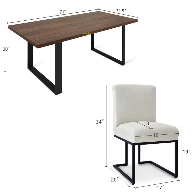 Cederick 4-Person Dining Set with Rectangular Table, Walnut, Cream