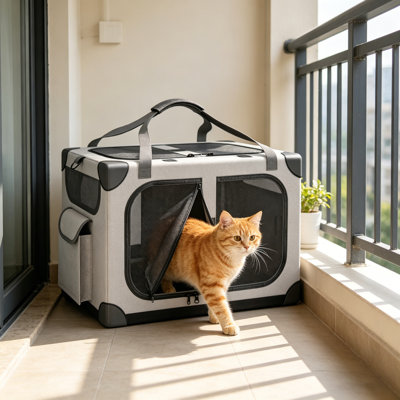 Extra Large Cat Carrier For 2 Cats, Xl With Removable Divider, Foldable Soft-sided Pet Carrier With Storage Tote, Portable Travel Crate For Large Cats, For Car & Home Use, 24" X 17" X 17"