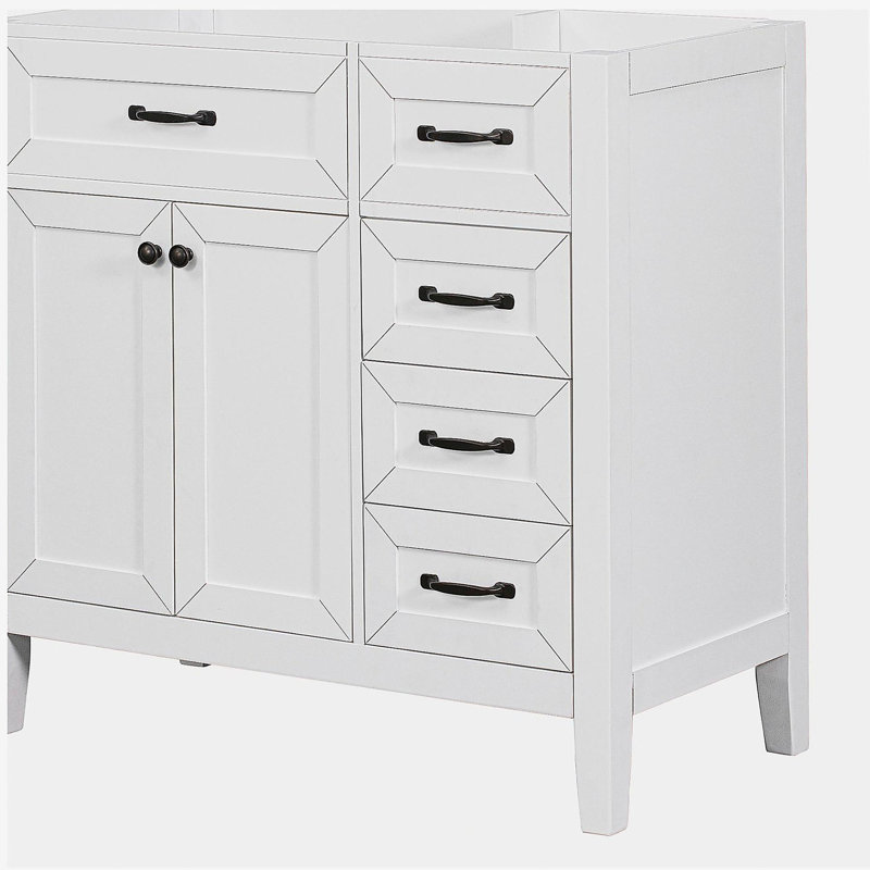 Coiffeuse de 36 pouces sans lavabo, armoire de base seulement, armoire de tiroir avec tiroirs, structure solide et panneau de fibres à densité moyenne, blanc