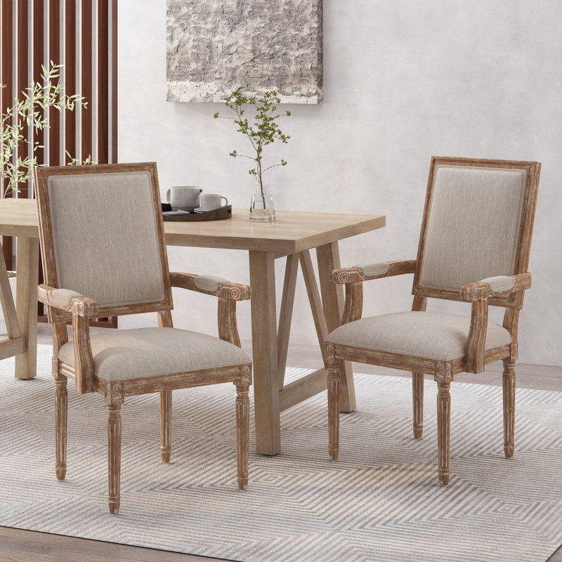 Ethynn 19.5'' H Upholstered Armchair, Natural Frame, 2, Beige