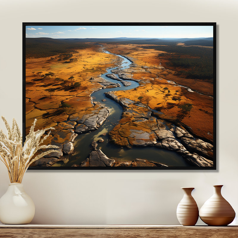 Margetts - salon d'art mural paysage africain, H 12 po x l 20 po x P 1 po, Toile avec cadre flottant noir