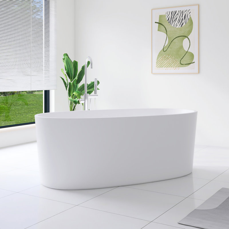 Baignoire de trempage autoportante 63 po en acrylique blanc brillant 63 po
