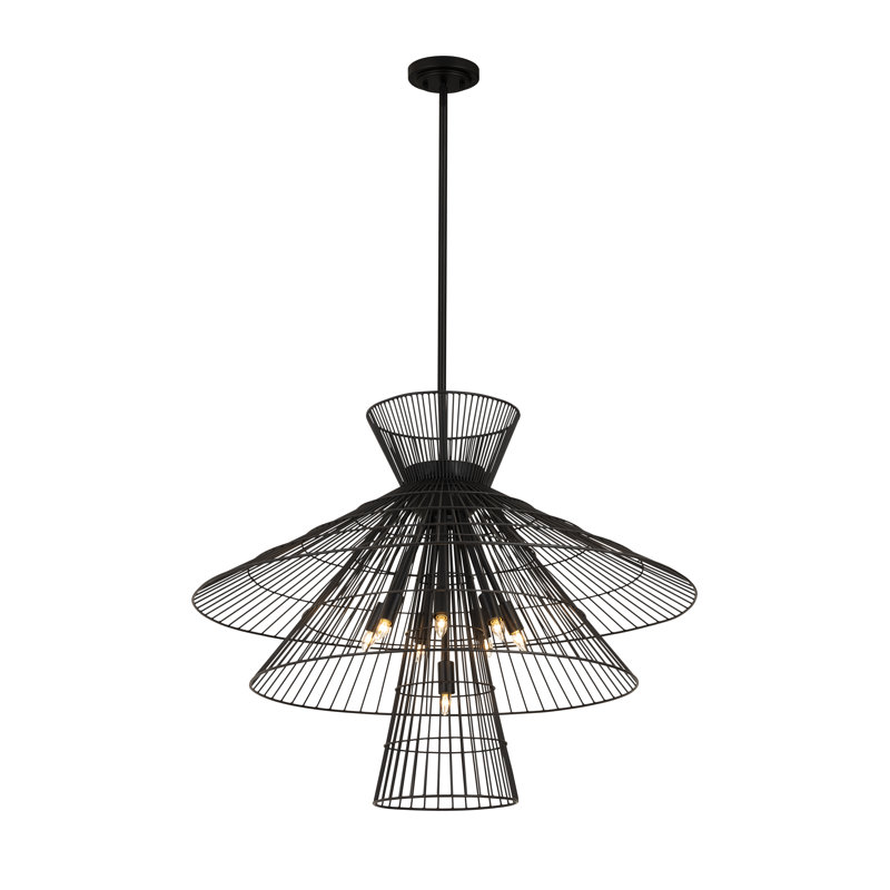 Lustre géométrique unique à 8 lumières Bowry, Noir mat