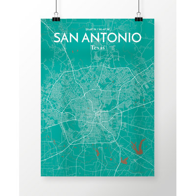 «San Antonio City Map», reproduction d'impression sur affiche en vert