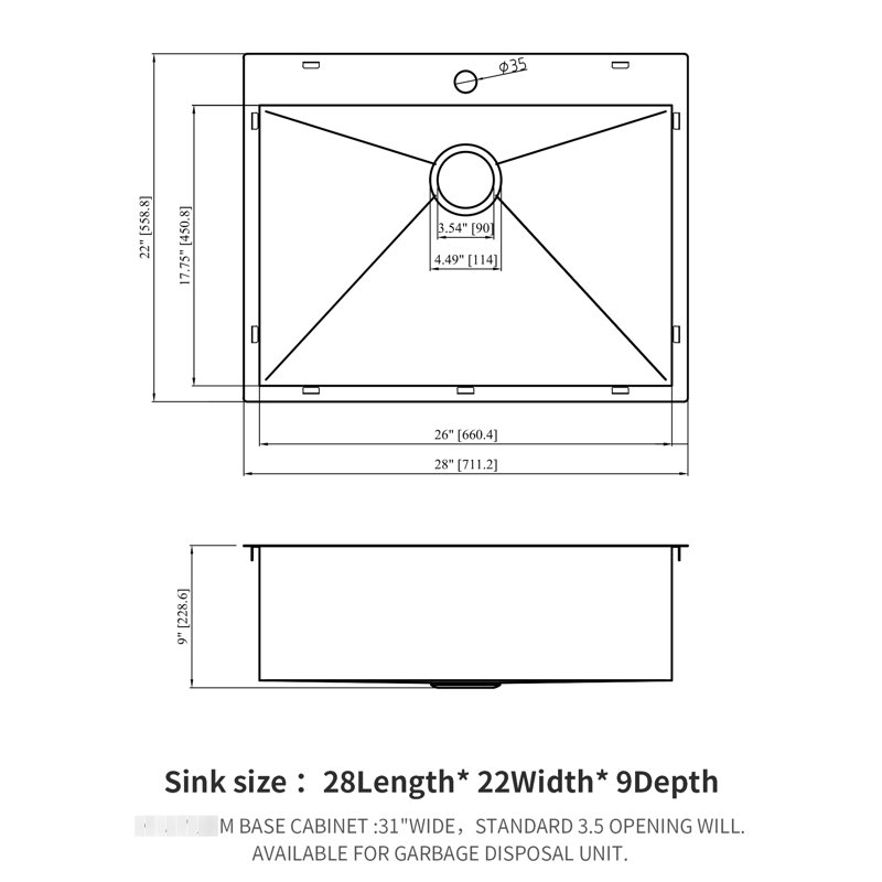 Gunmetal Black Drop In Kitchen Sink 28X22 - 18 Gauge Stainless Steel, Non-Fading, Noise Dampening, 31-Inch Cabinet Stainless, Heat , 9" Deep Bowl, Dampening Pad