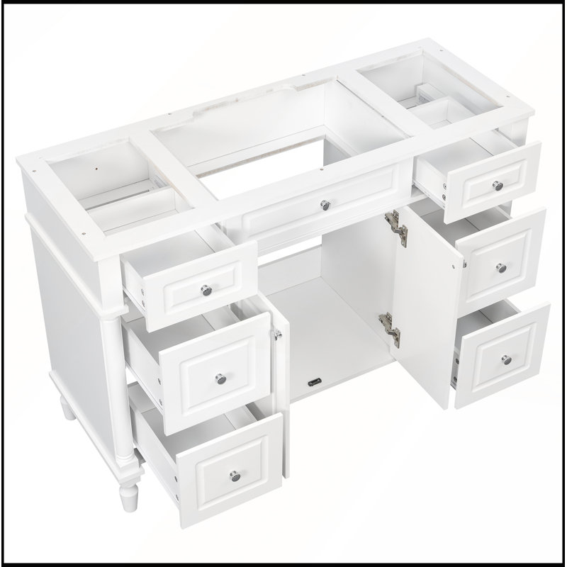 Meuble-lavabo autoportant de 47,2 po de style rétro sans lavabo, 6 tiroirs et 2 portes à fermeture douce