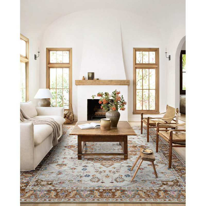 Carnegia Floral Area Rug, Rectangle 183 x 275 cm, Gold