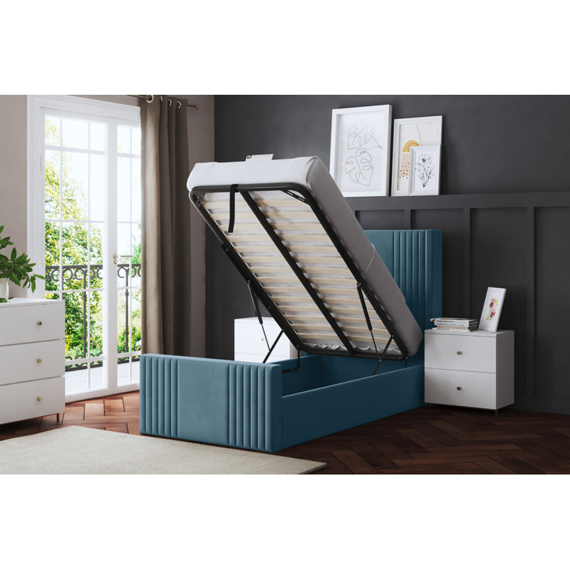 Elara Winged Ottoman Panel Bed with Headboard, Blue, Small Single (2'6)